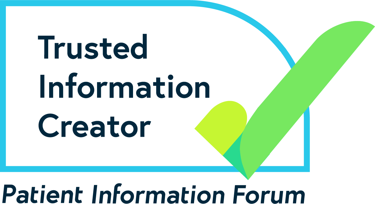 PIF TICK logo with the words Trusted Information Creator and Patient Information Forum. There is a blue rectangular border with a big green tick.